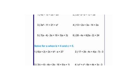 Algebraic Expressions Grade 6 Worksheets - Brent Acosta's Math Worksheets