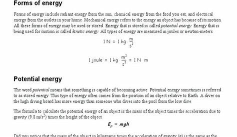 Free Printable Worksheets On Potential And Kinetic Energy - Lexia's Blog