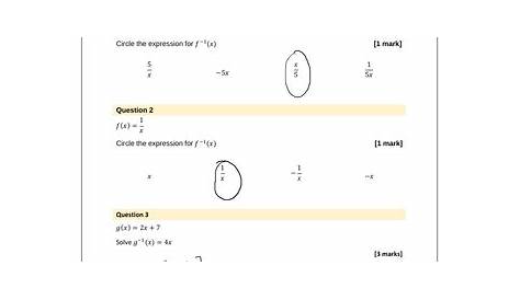 worksheets 7.4 inverse functions