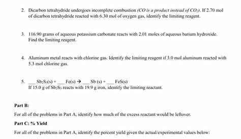 limiting reagents and percent yield