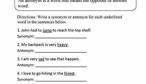 synonym worksheets