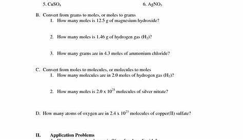 mole mass problems worksheet answers