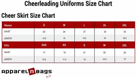 varsity cheer size chart