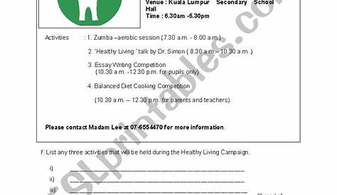 healthy living ideas worksheets