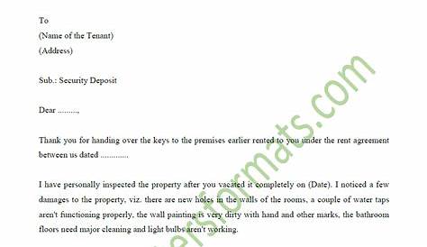 Landlord Letter To Tenant Regarding Security Deposit Return