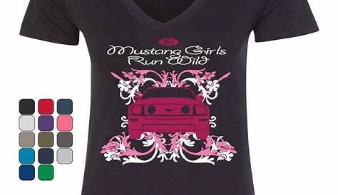 Ford Mustang Girls Run Wild Women's V-Neck T-Shirt Pink American Muscle
