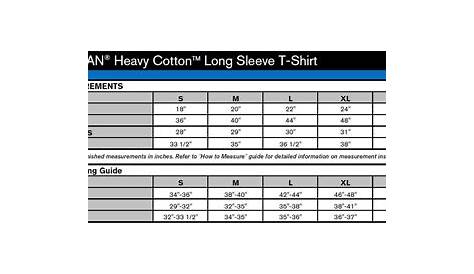 gildan heavy cotton t shirt size chart