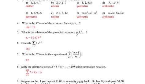 math sequences and series worksheet