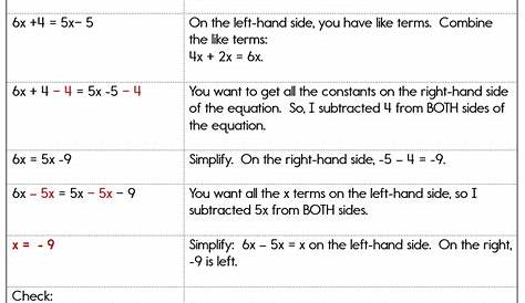 Algebra Worksheets Variables On Both Sides