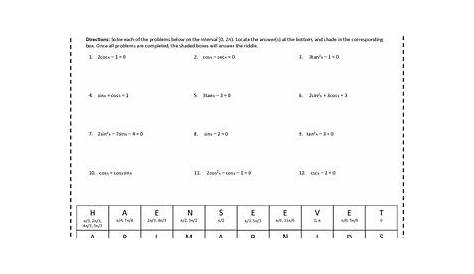 Trigonometric Equation Worksheet