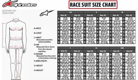 race suit size chart