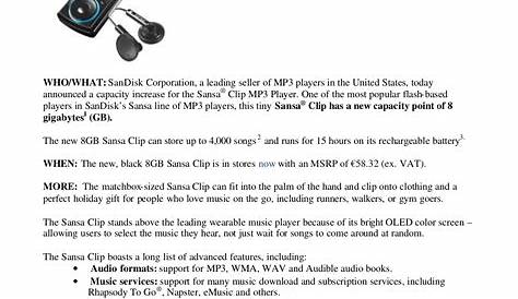 Download free pdf for Sandisk Sansa Sansa Clip 8GB MP3 Player manual