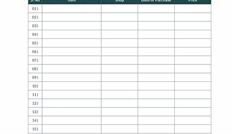 printable inventory list template