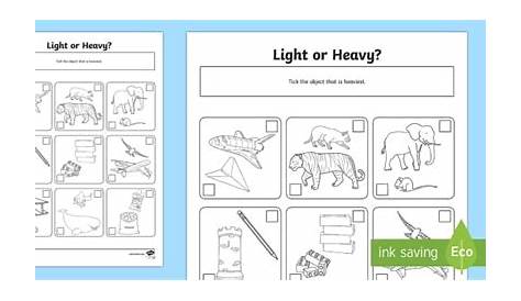 Heavy or Light Worksheet / Activity Sheet - Measurement