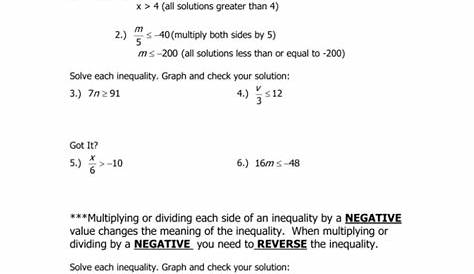 solving one-step inequalities multiplying dividing worksheets