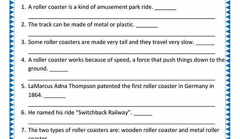 Comprehension And Fluency Worksheets Grade 2 Roller Coaster Science