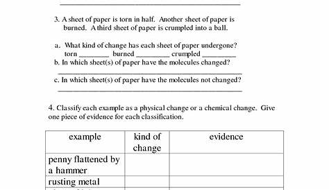 matter properties and changes worksheet answers