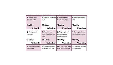 healthy and unhealthy habits worksheet