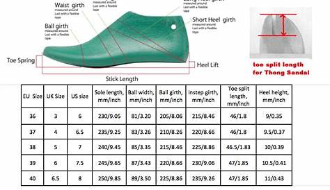 heel to ball shoe size chart