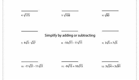 simplifying radicals worksheets algebra 1