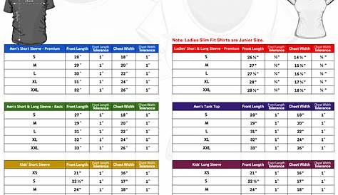 vinyl size chart for shirts