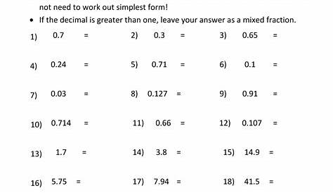 fractions into decimals worksheet