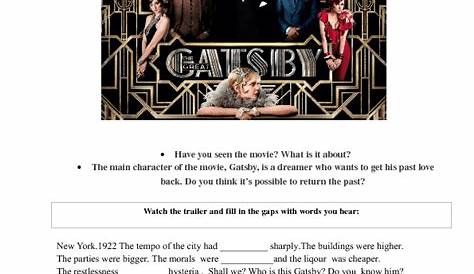 the great gatsby movie comparison worksheet