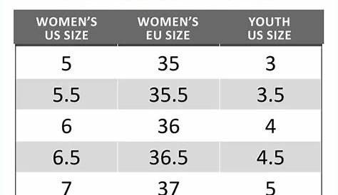 youth and women's shoe size chart