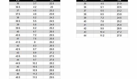 road bike shoe size chart