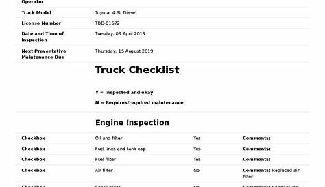 Preventative Maintenance Checklist for Trucks (Diesel trucks, semi trucks)