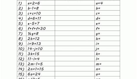 elementary algebra worksheet