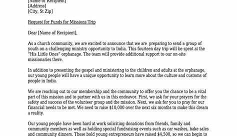 sample letter for mission trip donations