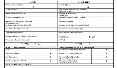 personal financial statement worksheet pdf