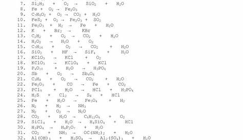 Balancing Equations Answer Key - Chemistry Balancing Chemical Equations