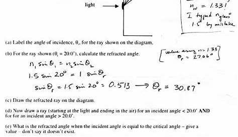 reflection and refraction worksheets