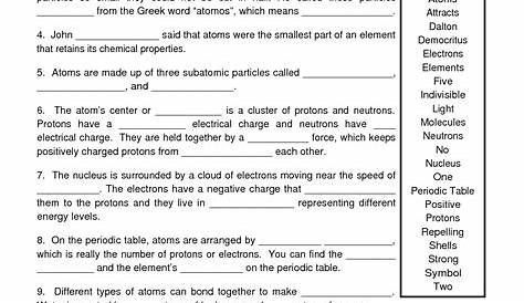 worksheets on atoms and molecules