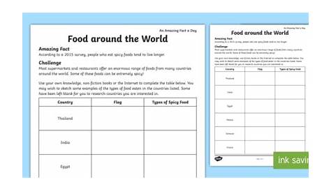 food around the world for kids worksheet