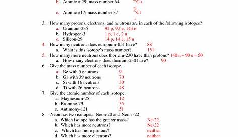 Atomic Structure Worksheets Answers Key Physical Science