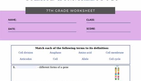 life science 7th grade worksheet