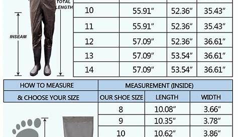 white river waders size chart