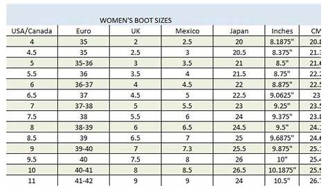 womens boot size chart