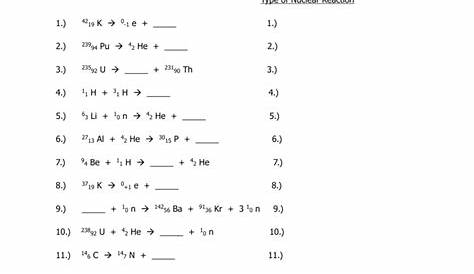 radioactivity and nuclear reactions worksheets answer key