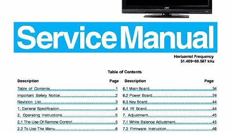 VIZIO E422VA SM Service Manual download, schematics, eeprom, repair
