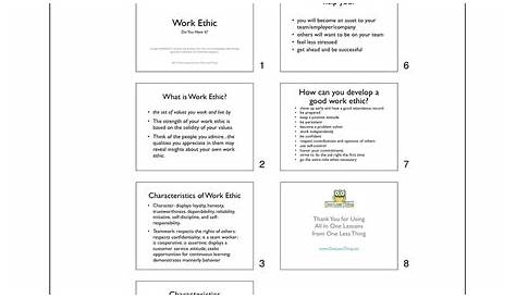 8-06 Work Ethic, Lesson Plan Download - One Less Thing