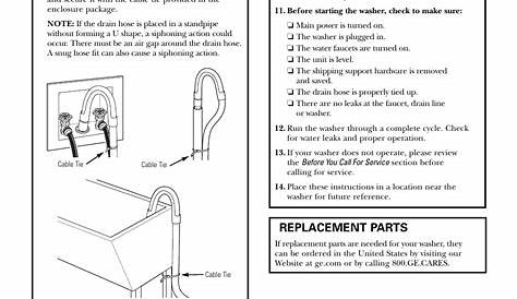 Installation instructions, Installing the washer, Replacement parts