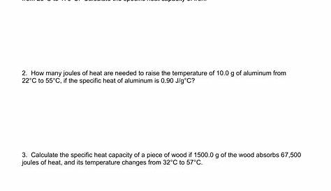 specific heat chemistry worksheet