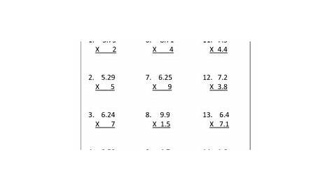 5th Grade Add Subtract Multiply and Dividing Decimals Worksheet