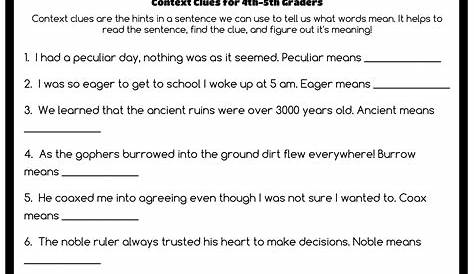 6th Grade Context Clues Worksheet | Worksheets Samples