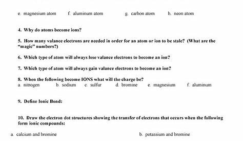 ionic bonding worksheets answers