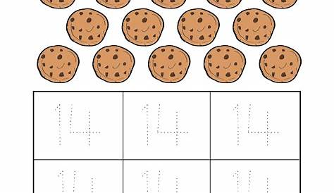 Number 14 writing, counting and identification printable worksheets for